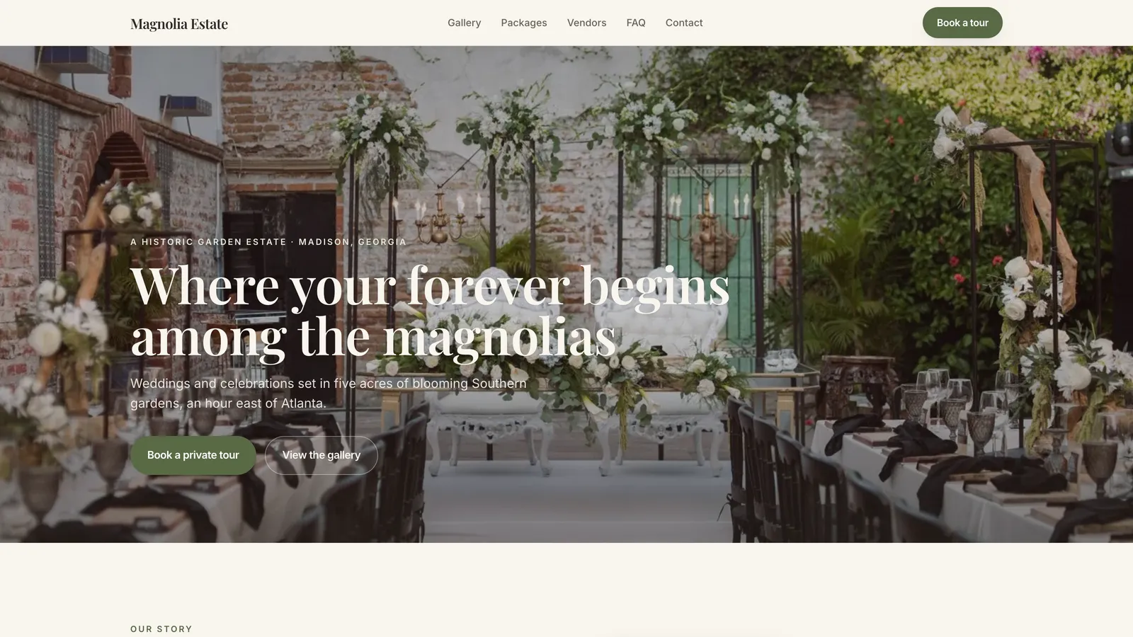 Magnolia Estate — Wedding venue website built by Donovan Crader