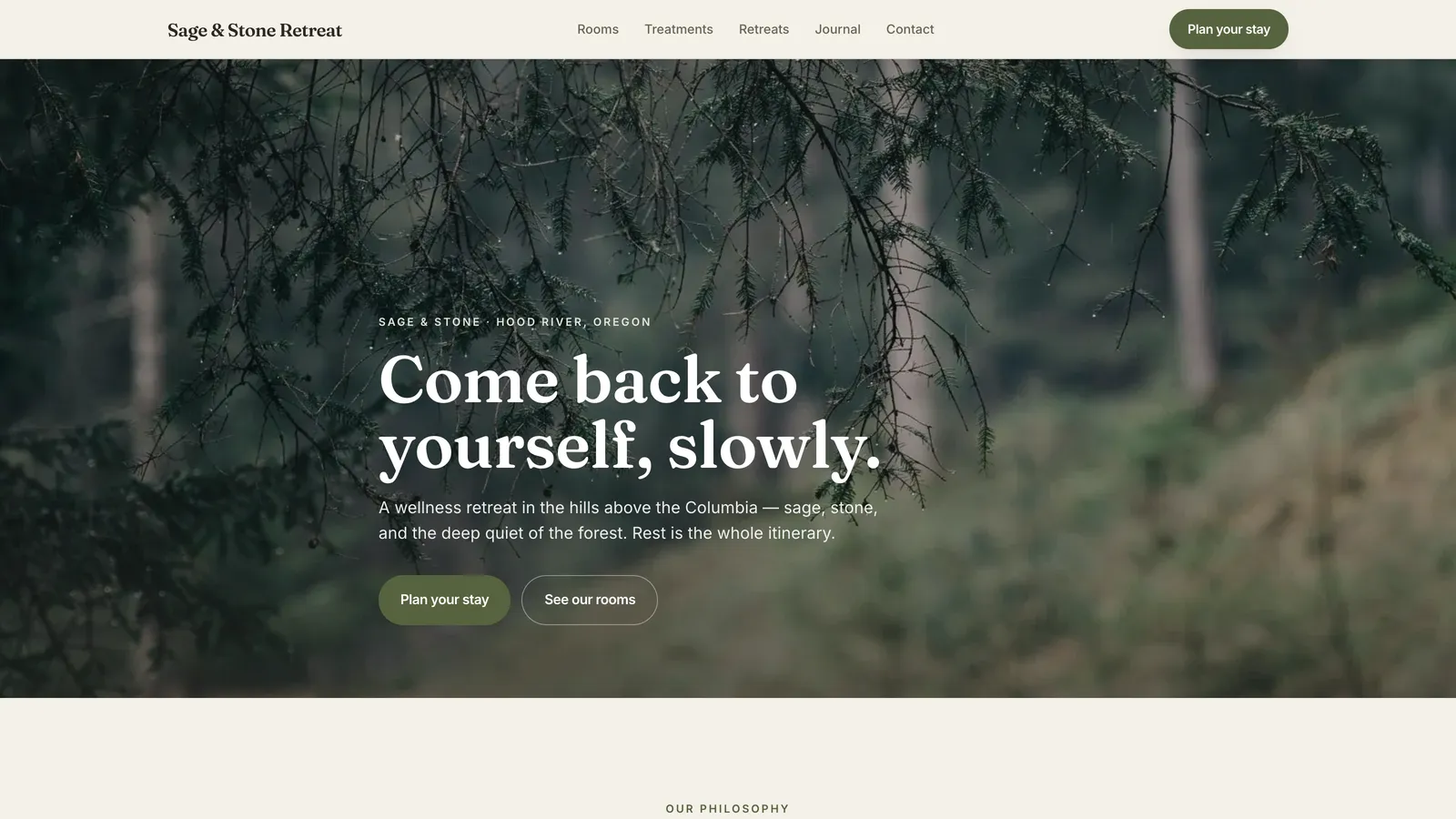 Sage & Stone Retreat — Wellness retreat website built by Donovan Crader