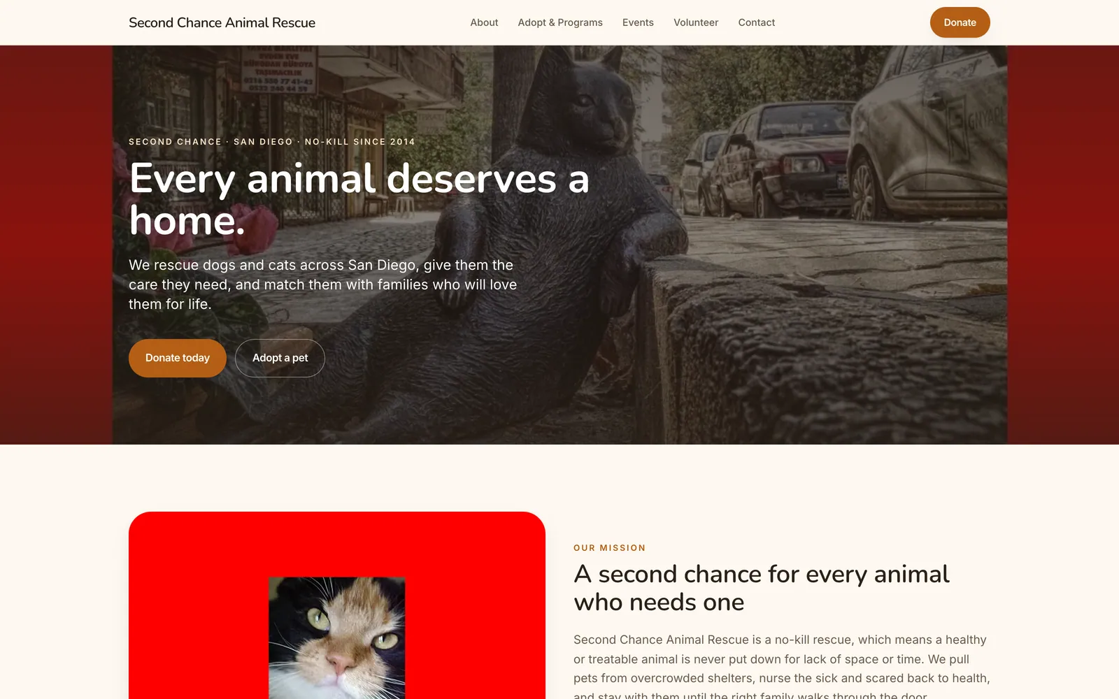 Second Chance Rescue — Animal rescue website built by Donovan Crader