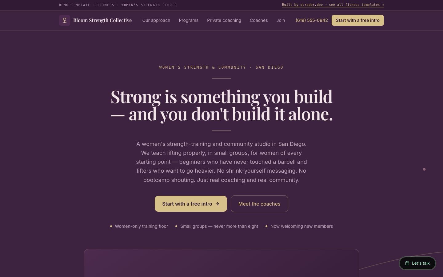 Gyms & Fitness Studios — Women's Strength Studio design preview