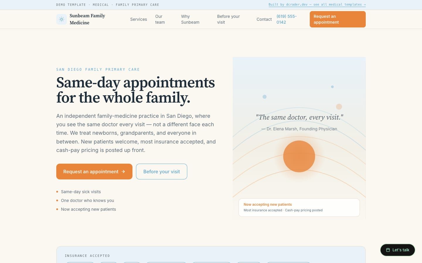 Medical & Urgent Care — Family Primary Care design preview