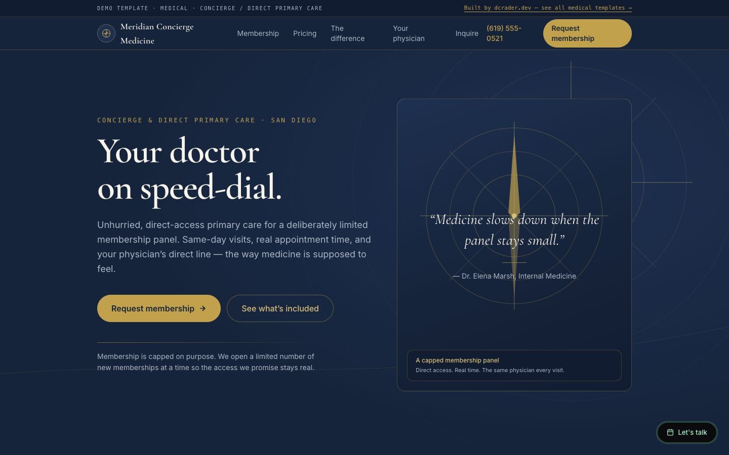 Medical & Urgent Care — Concierge / Direct Primary Care design preview