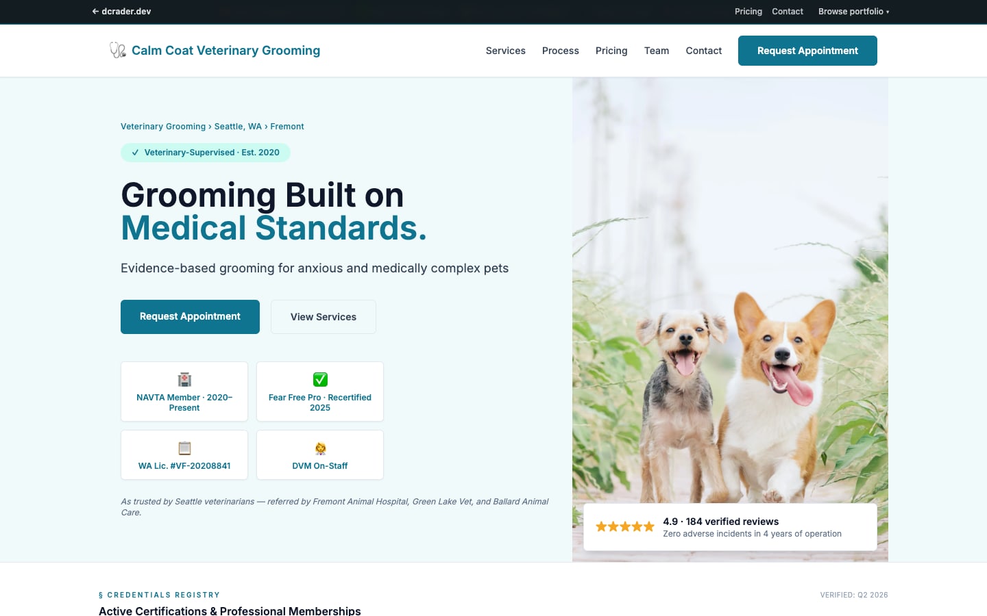 Pet Services — Clinical Trust design preview